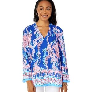 Lilly Pulitzer Luna Bay tunic in borealis blue swim on over size large NWT